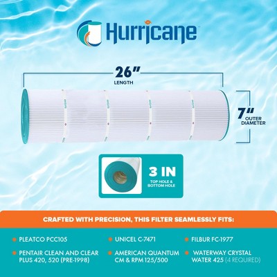  Hurricane 4 Pack HF7471-04 Advanced Pool Filter Cartridge Replacement For PCC105, Unicel C-7471, Filbur FC-1977, Pentair Clean & Clear Plus 420