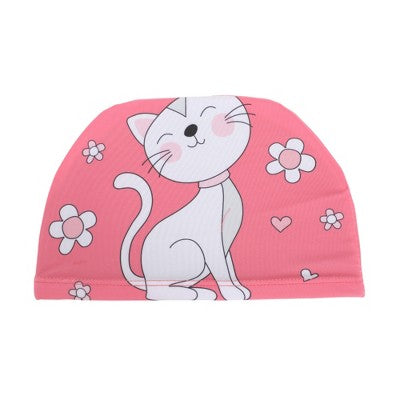  Unique Bargains Kid's Polyester Cat Pattern Swim Cap Rose Red White 1 Pc