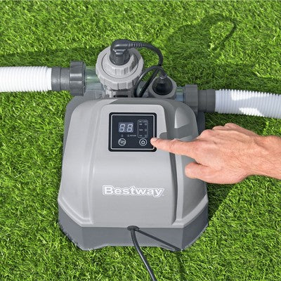  Bestway Flowclear Hydrogenic Digital Self Cleaning Saltwater Chlorinator With Adapters And PH Test Strips For Above Ground Swimming Pool