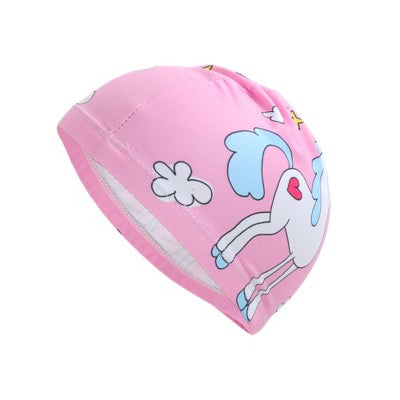  Unique Bargains Kid's Polyester Unicorns Pattern Swim Cap Pink White 1 Pc