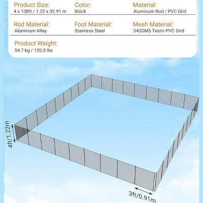  Temporary Pool Safety Fence – No-Drill Plastic Mesh Barrier For Inground/Above Ground Pools, Removable With Stainless Steel Legs