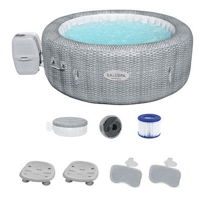  Bestway Coleman Honolulu AirJet Inflatable Hot Tub With EnergySense Cover, 2-Pack SaluSpa Spa Seat And 2 Sets Of SaluSpa Padded Headrest Pillows
