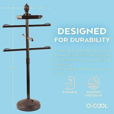  O2COOL Pool & Spa Valet, Adjustable Outdoor Pool & Patio Towel Holder