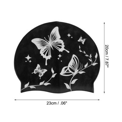  Unique Bargains Silicone Butterfly Vine Leaves Pattern Waterproof Swim Cap 1 Pc