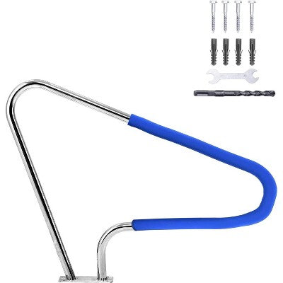  48" X 36" Swimming Pool Handrail, Durable 304 Stainless Steel With Non-Slip Blue Handle Covers, Rustproof Design, 385 Lbs Load Capacity