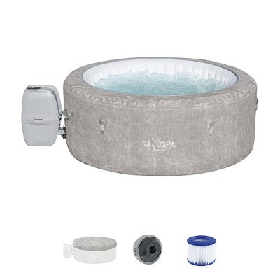  Bestway SaluSpa Zurich AirJet 2 To 4 Person Inflatable Hot Tub Round Portable Outdoor Spa With 120 Soothing Jets And Cover, Gray