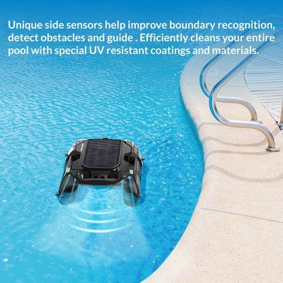  Decksplore Solar-Powered Surface Pool Skimmer Robot - Automatic Floating Cleaner For Leaves/Pollen (Black)