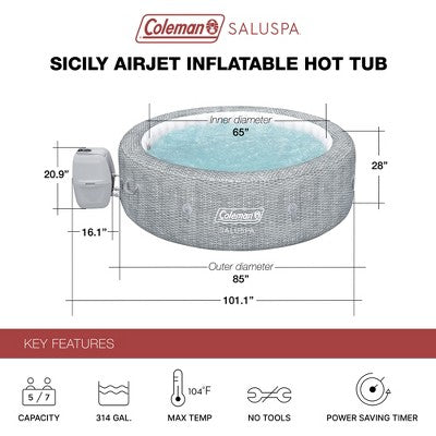  Coleman SaluSpa Sicily AirJet Hot Tub With 180 Soothing Jets With Set Of 2 Bestway Underwater Non Slip Pool And Spa Seat With Adjustable Legs, Gray