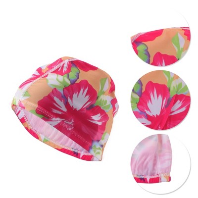  Unique Bargains Polyester Flower Pattern Swim Cap 5.91"x9.25" Rose Red 1 Pc