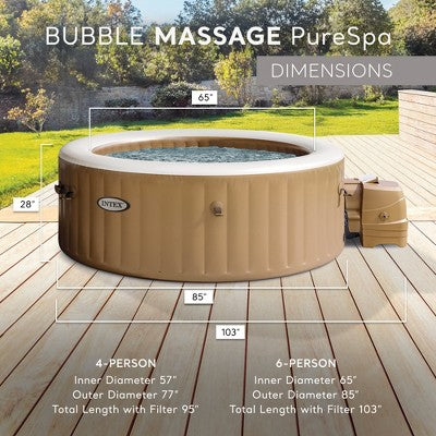  INTEX 28427EP PureSpa Bubble Massage Spa Set: Includes Energy Efficient Spa Cover – 140 Bubble Jets – 6 Person Capacity – 85" X 28"