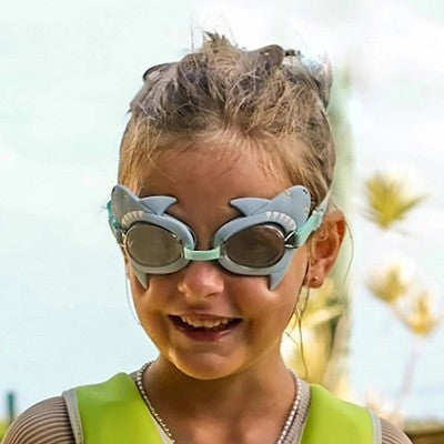  Sunnylife Mini Swim Goggles - Salty The Shark Aqua, 3D Shark Design, Kids 3+