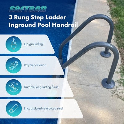  Saftron 3 Rung Step Ladder Metal Swimming Pool Handrail With Polymer Coat Finish For Fresh And Saltwater Inground Pool