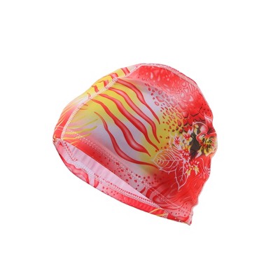  Unique Bargains Polyester Flower Pattern Swim Cap 5.91"x9.25" Pink Yellow 1 Pc