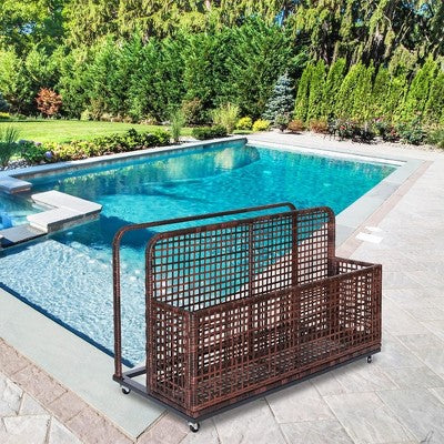  Whizmax Poolside Float Storage, Patio Poolside Float Storage Basket, PE Rattan Outdoor Pool Caddy With Rolling Wheels For Floaties, Patio, Pool
