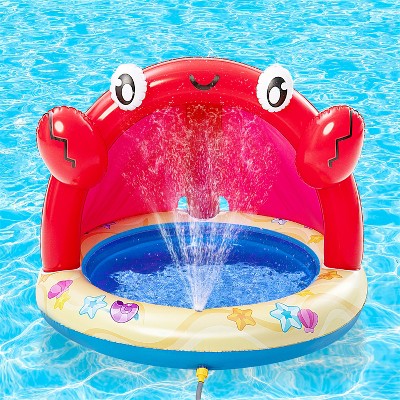  Joyfy Inflatable Sprinkler, Kiddie Swimming Pool, Crab Inflatable Splash Pool With Canopy And Sprinkler, Toddler Outdoor Summer Water Pool Toys
