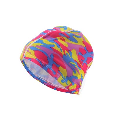  Unique Bargains Polyester Camouflage Pattern Swim Cap 5.91"x9.25" Red Blue Yellow 1 Pc
