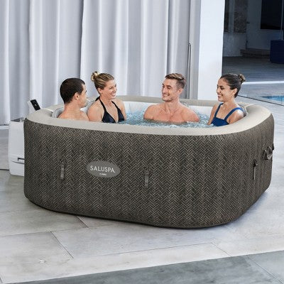  Bestway SaluSpa AirJet Inflatable Square Hot Tub With Set Of 2 Underwater Non Slip Pool And Spa Seat With Adjustable Legs, Gray