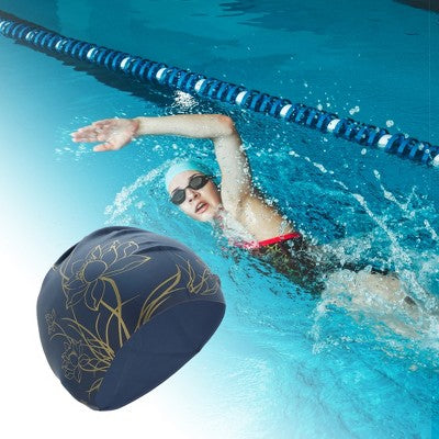 Unique Bargains Silicone Waterproof Lotus Print Swim Cap 1 Pc