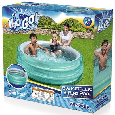  Bestway H2OGO! Big Metallic 3-Ring Inflatable Play Pool (5’7” Diameter)