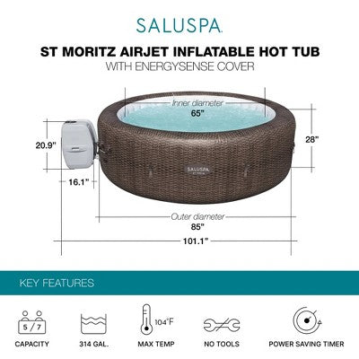  Bestway Coleman St Moritz AirJet Inflatable Hot Tub With EnergySense Cover And 2-Pack Of SaluSpa Underwater Non-Slip Spa Seat With Adjustable Legs