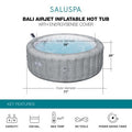  Bestway SaluSpa Bali Smart AirJet Inflatable Hot Tub Round Portable 4 To 6 Person Spa With 140 AirJets, App Control And EnergySense Cover, Grey Rattan
