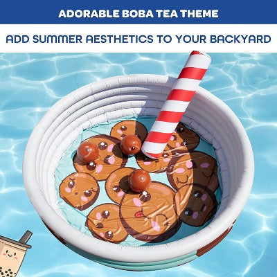  Large Inflatable Kiddie Pool For Kids & Family- 5.5 FT Backyard Swimming Pool W Mini Boba Beach Balls & Pool Noodle Straw- Toddlers & Kids 3+
