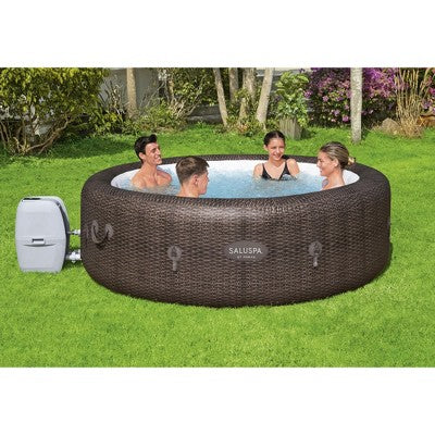  Bestway SaluSpa St Moritz 7 Person Inflatable AirJet Hot Tub Pool Spa And Intex PureSpa Attachable Cup Holder And Refreshment Tray Accessory, Tan