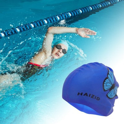  Unique Bargains Silicone Butterfly Pattern Swim Cap 1 Pc
