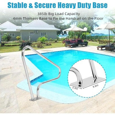  48" X 36" Swimming Pool Handrail, Durable 304 Stainless Steel With Non-Slip Blue Handle Covers, Rustproof Design, 385 Lbs Load Capacity
