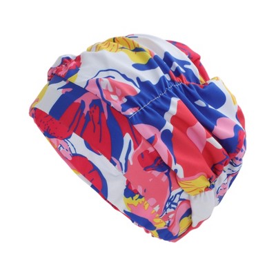  Unique Bargains Nylon Floral Pattern Swimming Cap Red Yellow 1 Pc