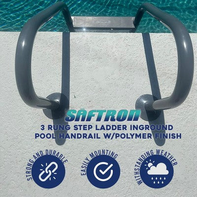  Saftron 3 Rung Step Ladder Metal Swimming Pool Handrail With Polymer Coat Finish For Fresh And Saltwater Inground Pool