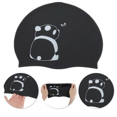  Unique Bargains Silicone Animal Pattern Swim Cap Black White 1 Pc