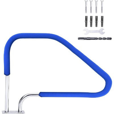  Swimming Pool Handrail, Durable 304 Stainless Steel With Non-Slip Blue Handle Covers, 385 Lbs Load Capacity, Easy Quick-Install Fittings