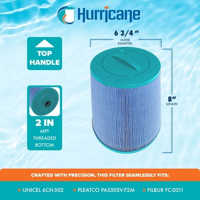  Hurricane HF6H502-01M Elite Aseptic Pool And Spa Filter Cartridge Replacement For PAS50SV-F2M, Unicel 6CH-502, Filbur FC-0311, Blue