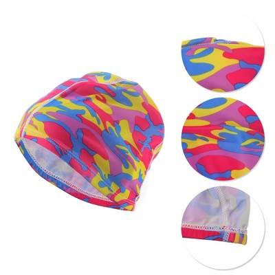  Unique Bargains Polyester Camouflage Pattern Swim Cap 5.91"x9.25" Red Blue Yellow 1 Pc