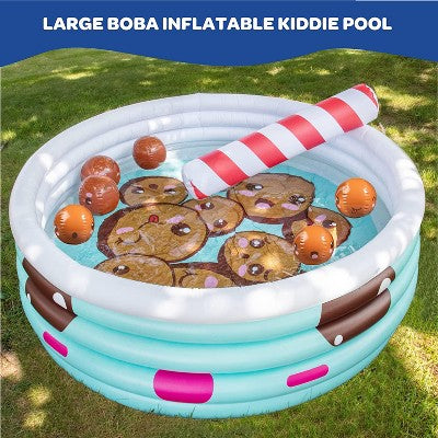  Large Inflatable Kiddie Pool For Kids & Family- 5.5 FT Backyard Swimming Pool W Mini Boba Beach Balls & Pool Noodle Straw- Toddlers & Kids 3+