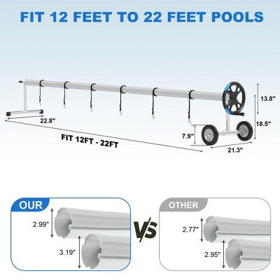  Aluminum Pool Cover Reel System - Wheelbarrow-Style Portable Solar Cover Roller, Fits All Inground Pool Shapes