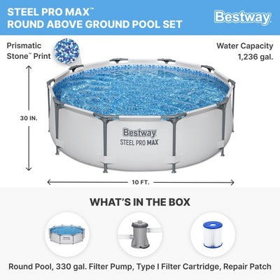  Bestway Steel Pro MAX Inch Round Metal Frame Above Ground Outdoor Backyard Swimming Pool Set With Filter Pump