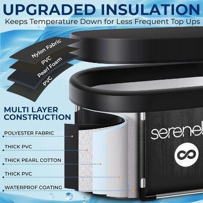  SereneLife 105 Gal. Inflatable Insulated Freestanding Cold Plunge Tub - Ice Bath With Cover, Cold Plunge Therapy Recovery Pod For Athletes (Black)