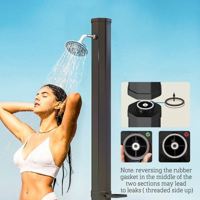  Outsunny 7.1FT Slolar Heated Outdoor Shower, 9.2 Gallon Outdoor Solar Shower With Side Tray For Backyard, Poolside, Beach, Spa