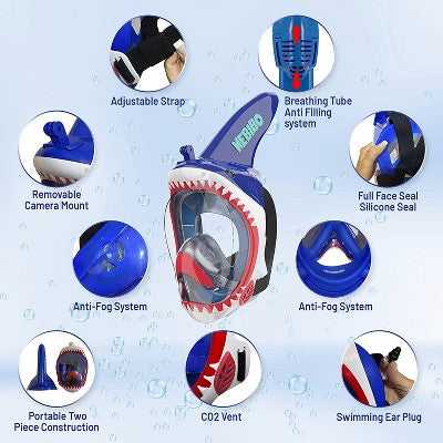  NEBIBO Kids Snorkel Face Mask Snorkeling Detachable Camera Mount - Black - Small, Snorkel Sets, Ages 6+