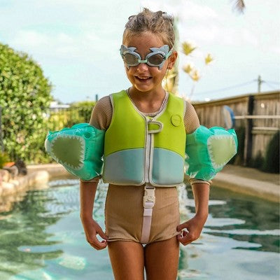  Sunnylife Mini Swim Goggles - Salty The Shark Aqua, 3D Shark Design, Kids 3+