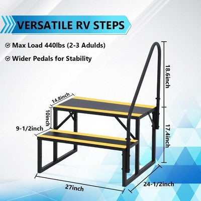  2/3/4/5 Step RV Step Stool With Handrail ā€“ Portable Pool Ladder With Non-Skid Tapes, Camper Steps For RV, Mobile Home