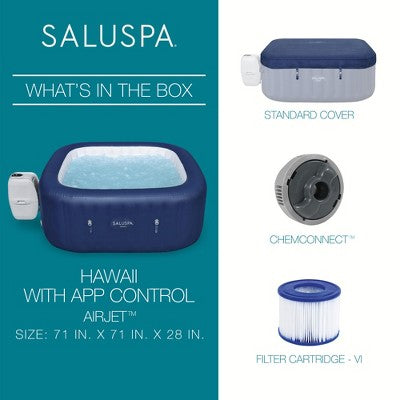  SaluSpa Hawaii Smart AirJet Inflatable Hot Tub Spa With App Control, 140 Jets, Heater, Filter, Portable Hot Tub For 4 Adults, Includes Cover & Pump