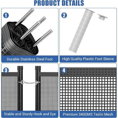  Temporary Pool Safety Fence – No-Drill Plastic Mesh Barrier For Inground/Above Ground Pools, Removable With Stainless Steel Legs