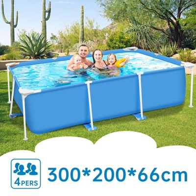  Above Ground Pool Set, Round Or Rectangular Frame Swimming Pool, Outdoor Backyard Family Pool, Corrosion & Puncture Resistant, Includes Filter & Pump