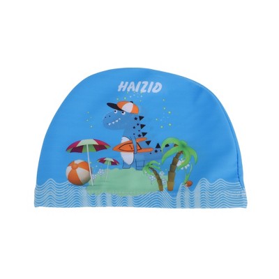  Unique Bargains Kid's Polyester Cartoon Dinosaur Swim Cap Blue Green 1 Pc