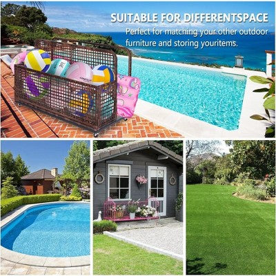 Whizmax Poolside Float Storage, Patio Poolside Float Storage Basket, PE Rattan Outdoor Pool Caddy With Rolling Wheels For Floaties, Patio, Pool