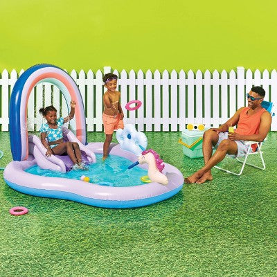  70'' X 92'' X 50'' Play Center Update 34 Gal Novelty Kiddie Pool Rainbow - Sun Squad™: Inflatable, Water Sprays