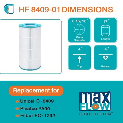 Hurricane Replacement Spa Filter Cartridge For Unicel C-8409, PA90, Filbur FC-1292, Hayward Star-Clear Plus C900, And Hayward X-Stream CC100, 2 Pack